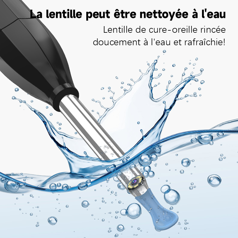 Sunluxy Outil d'extraction de cérumen avec caméra 5 MP et 7 kits, 6 lumières LED, embouts souples en silicone, étanche IPX5, rechargeable Type-C, compatible avec iOS et Android – P2, noir