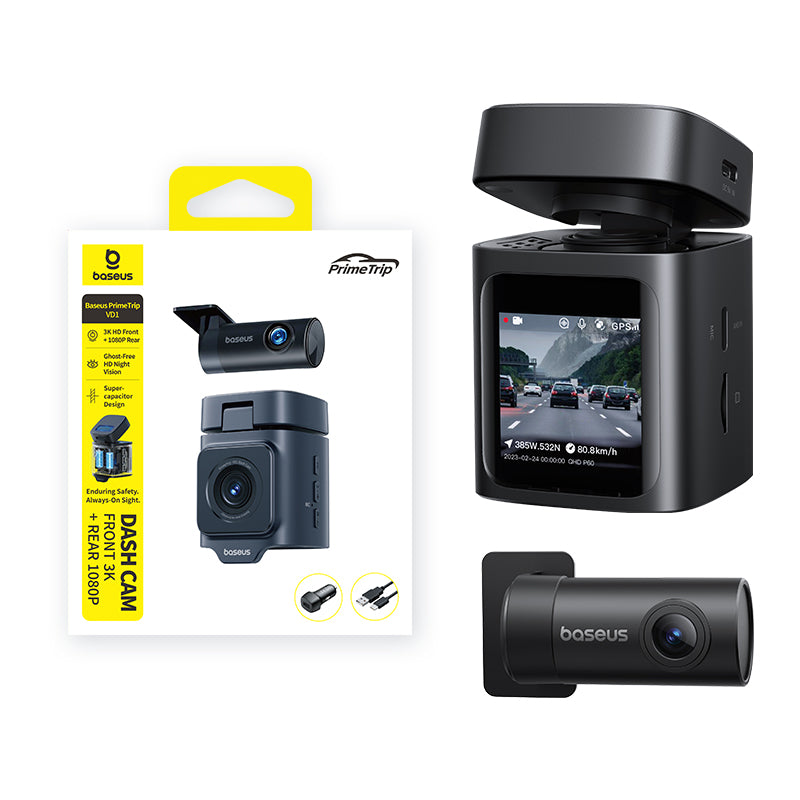 Baseus PrimeTrip VD1 Caméra de bord 3 K + 1080 p - Noir cosmique