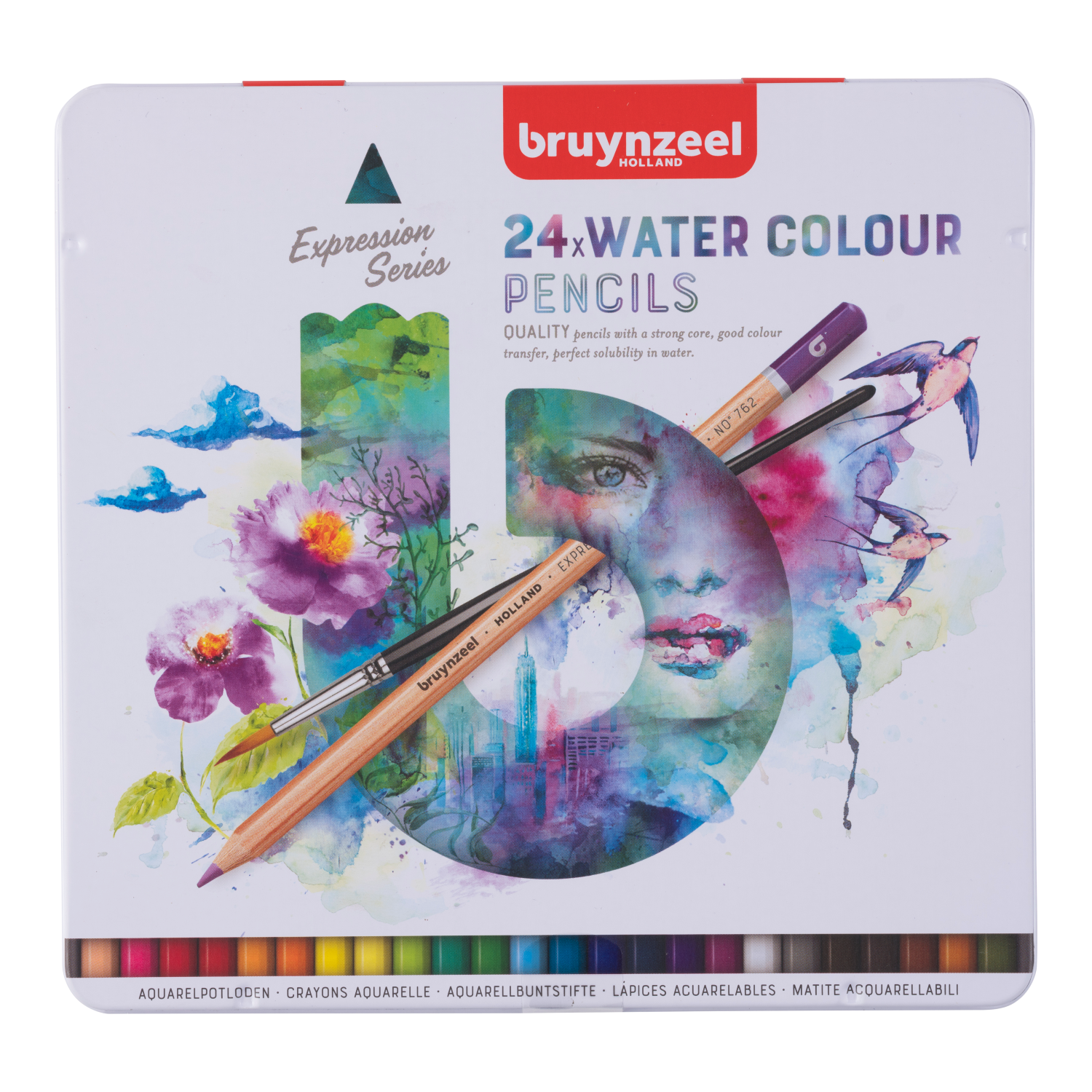 Bruynzeel Expression crayons d'aquarelle, boîte métallique de 24