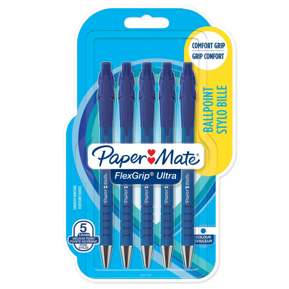 Paper Mate Flexgrip Ultra stylo bille rétractable à pointe moyenne | encre bleue | lot de 5