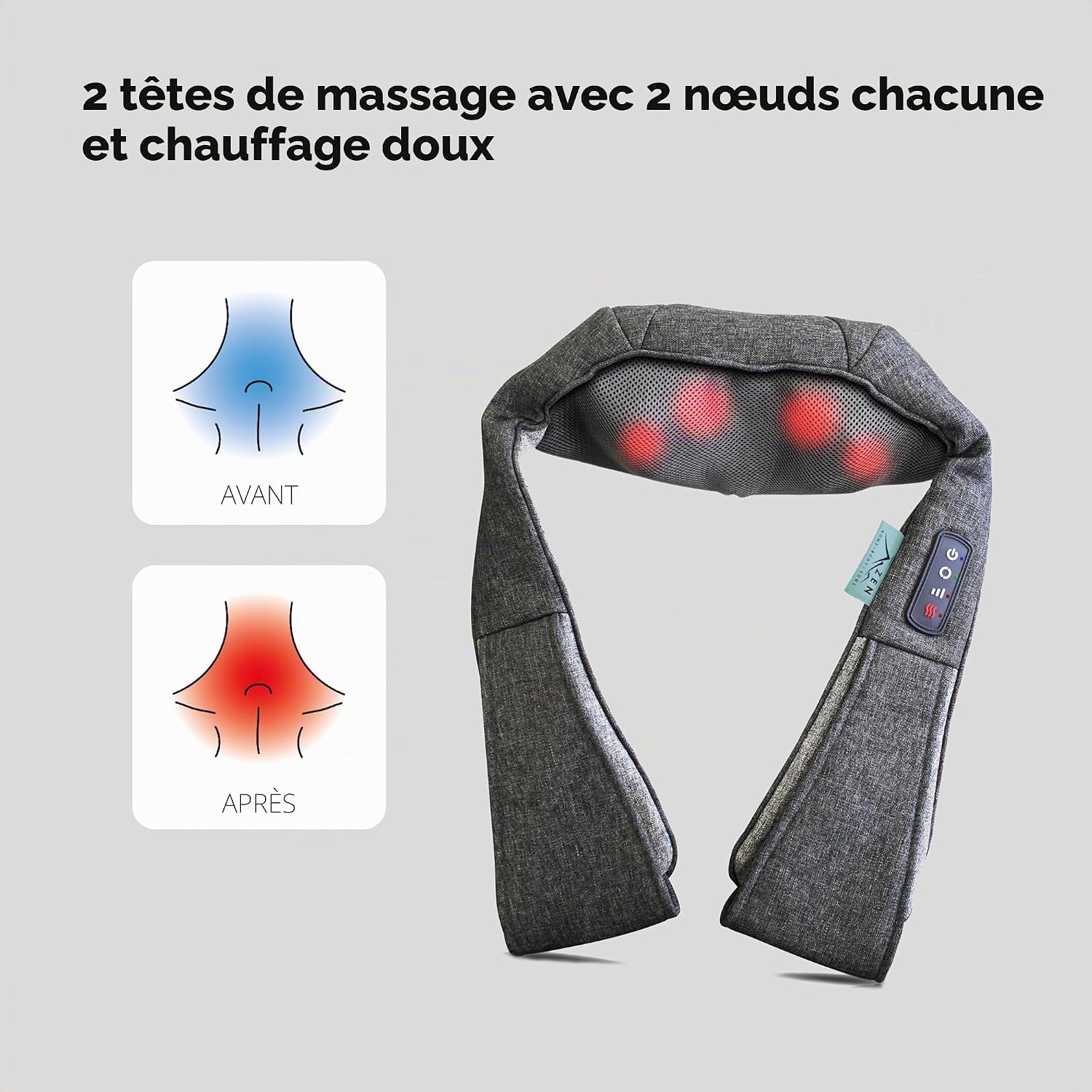 ZEN Matterhorn - Appareil de massage cou et épaules - Deux sens de massage - Trois vitesses - Chaleur apaisante - Pastille d’aromathérapie - Batterie rechargeable USB-C