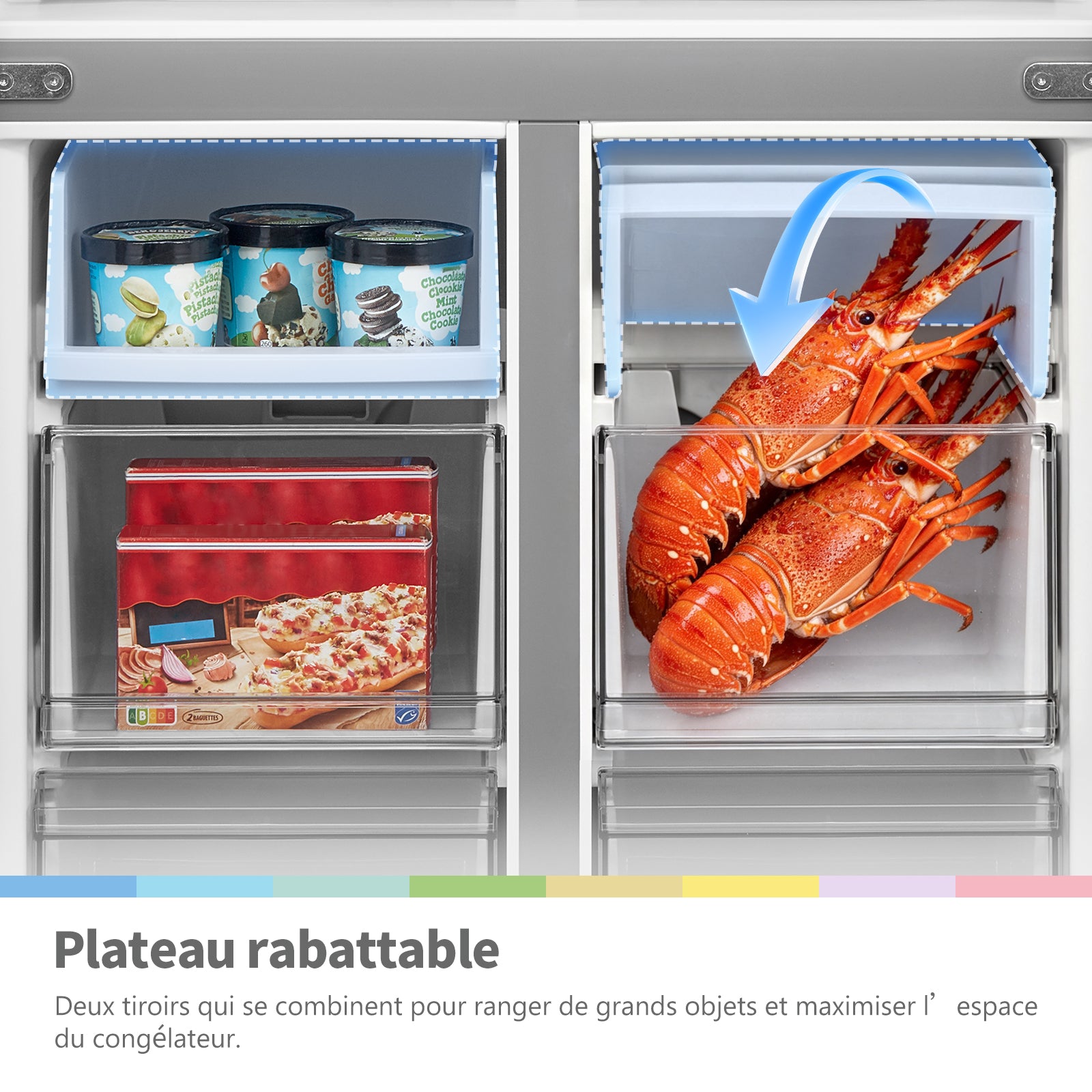 Comfee by Midea' RCF470LS2EU(E) Réfrigérateur 4 portes 474 L | Vario Box | Tiroir à légumes avec 3 températures | Plateau basculant | Contrôle et surveillance de la porte non ouverte – Argent