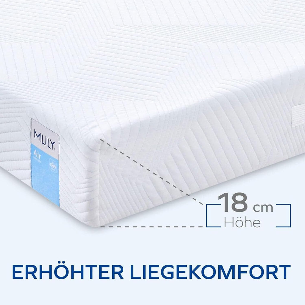 MLILY Matelas pneumatique IGR CertiPUR 120 x 200 cm Fermeté 2-en-1 Mi-ferme/Ferme Frais/Chaud Ergonomique 7 zones Mousse AirCell/CoolFlex/BlueFlow Seaqual Oeko-Tex 100 CertiPUR