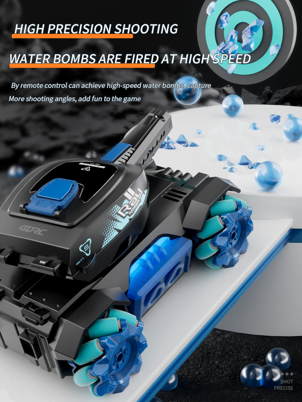 Char Tank RC 4DRC Y1 Tireur, Voiture Cascade Télécommandée à Gestes avec Lumières & Musique, Tir de Billes d’Eau, Voiture Télécommandée pour Garçons 6-12 Ans, Jouet Enfant Idée Cadeau Anniversaire