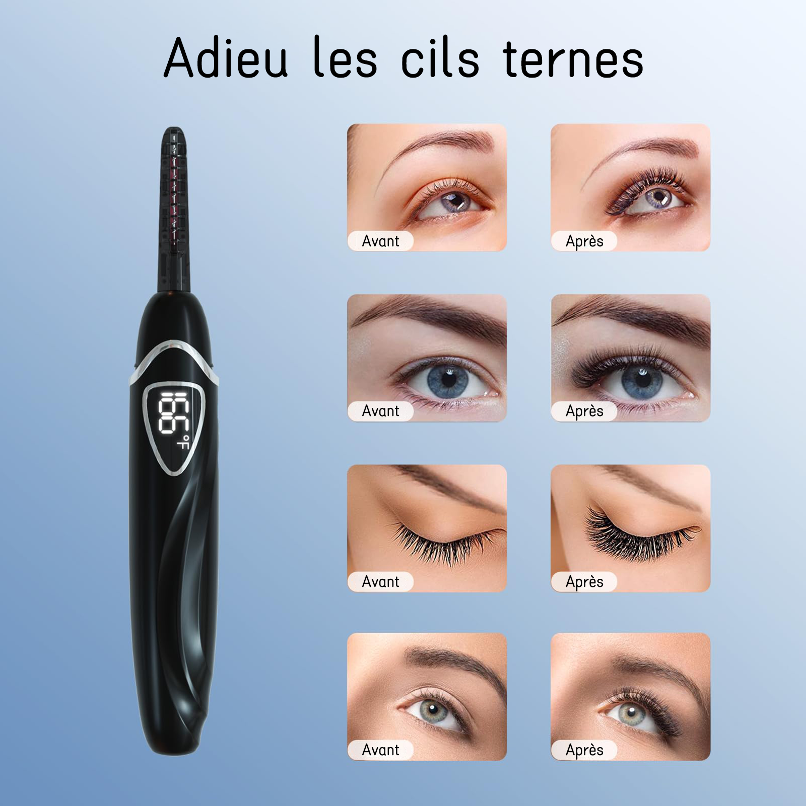 SUNLUXY S600 Recourbe-cils électrique pour courbure naturelle longue tenue, avec affichage LED de la température et de la batterie, arrêt automatique de sécurité - Noir