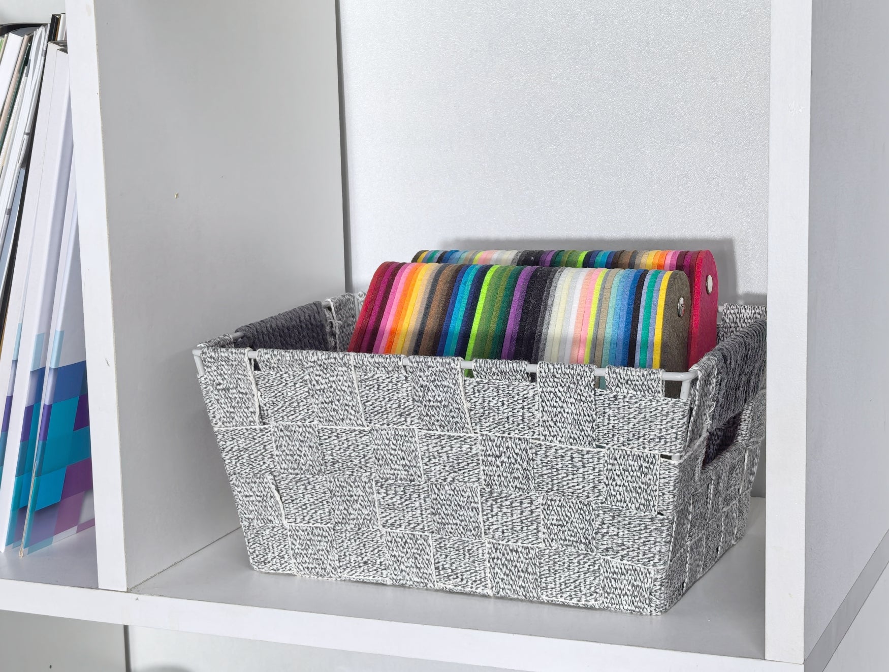KEVAHOME Lot de 3 panières en coton avec sangles gris L : 15 x 11 x 8,25 po H M : 13 x 10 x 4,5 po H S : 10 x 7 x 4,5 po H