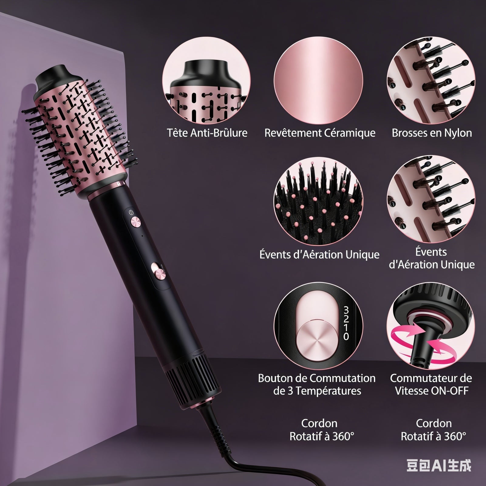 Nicebay Sèche-cheveux à brosse sans balais 110 000 tr/min, 5 fonctions multi-styler pour séchage rapide, bouclage, volume et lissage, brosse soufflante à haute vitesse pour tous les types de cheveux