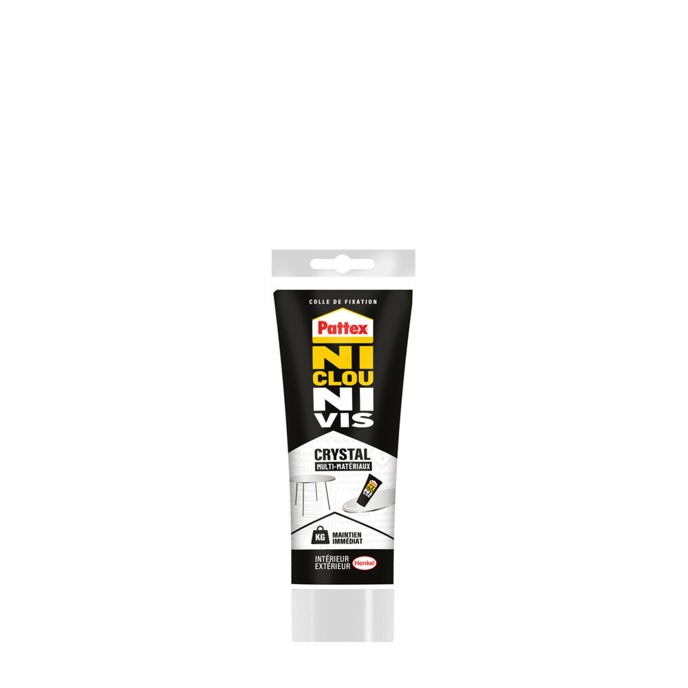 Pattex Ni Clou Ni Vis Fix Crystal (tube de 90g), colle de fixation de haute qualité, mastic transparent multi-supports, colle forte multi-usages