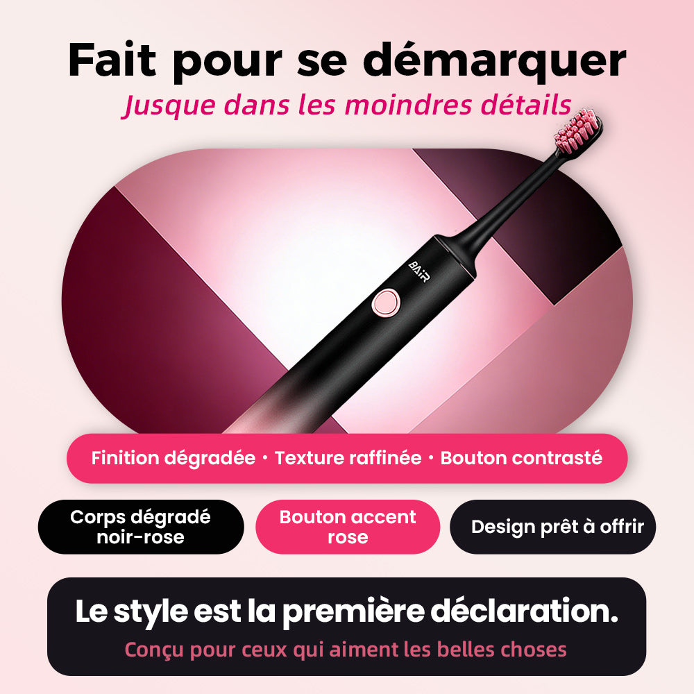 BAIR CARE Brosse à dents électrique sonique X6 - Batterie longue durée 90 jours, Rechargeable, 5 modes, Vibration haute fréquence, Étanche IPX7, Soin bucco-dentaire quotidien