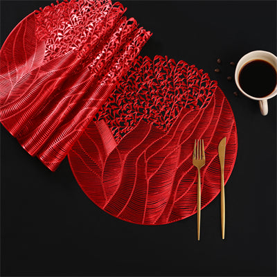 Lot de 6 sets de table ronds en PVC rouges motif fleur de mer, sets de table décoratifs pour fêtes, dessous de vase, sets de table pour fêtes et mariages