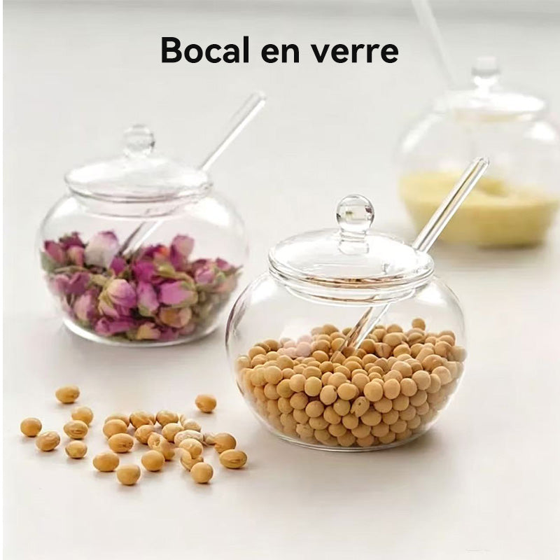 JORDAN&JUDY Bocal en verre avec couvercle et cuillère, Bocal de conservation des aliments, 350 ml
