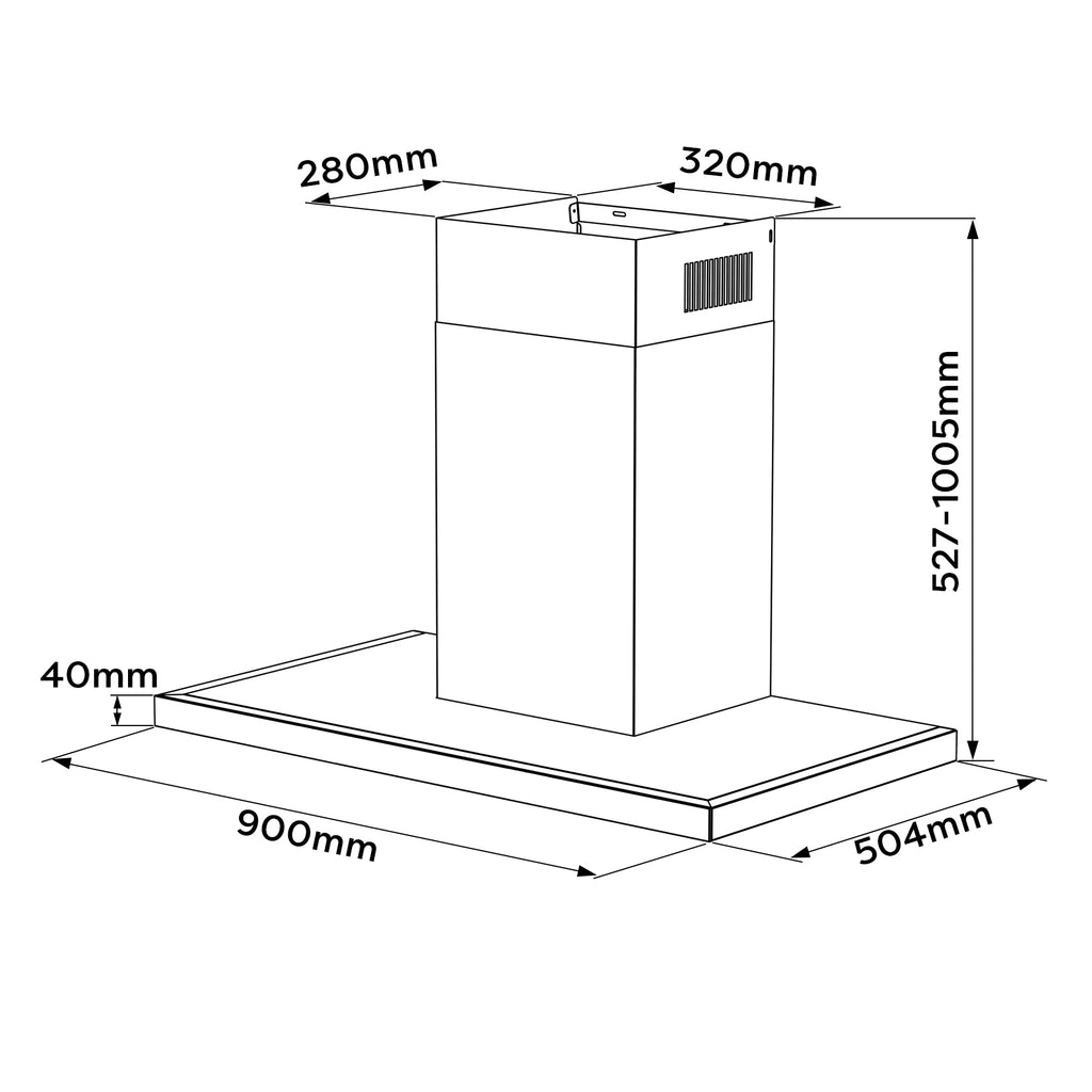 CIARRA Hotte aspirante murale 90 cm, Design panneau ultra-fin 40 mm en verre noir, Commandes gestuelle et tactile, 650 m³/h, Classe énergétique A+++, Évacuation et recyclage CRGCB9102-SLIM