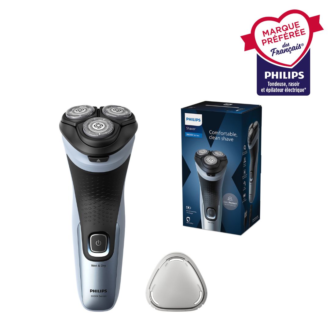 Philips Series 3000X X3053/00 - Rasoir Électrique Homme Wet & Dry - Technologie SkinProtect - 27 Lames PowerCut - Bleu