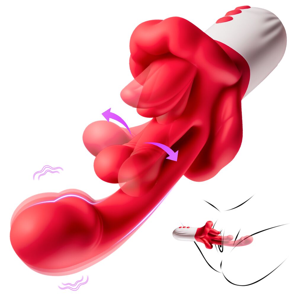 AAV 3-in-1 Zungen-Vibrator Sexspielzeug für Frauen, 23,1 cm, 1 Stück, Rot-Weiß, mit 10 Zungen-Leck-Modi, 5 Schwing-Modi & Heizfunktion, IPX6 wasserdicht, leise & wiederaufladbar