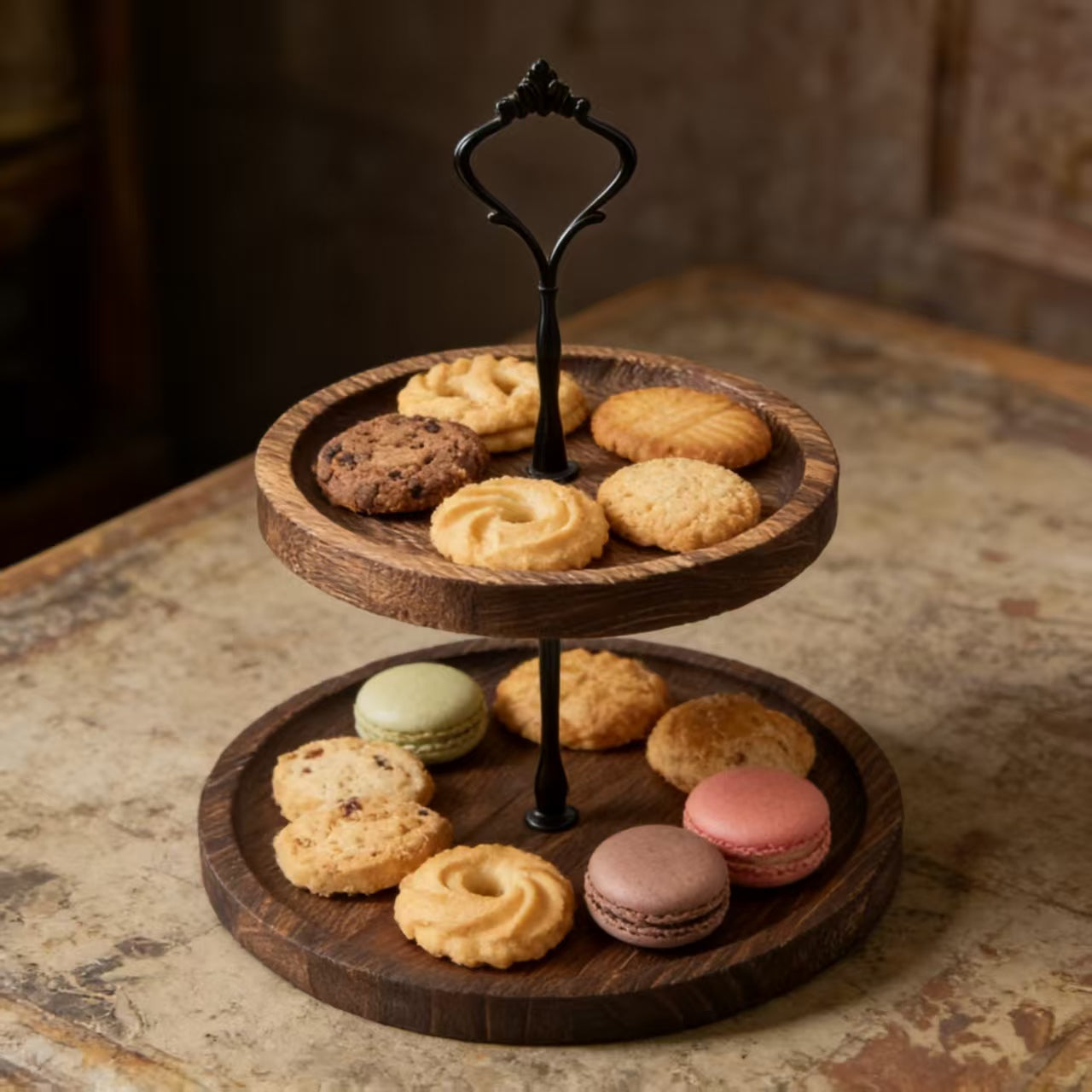 YumiPLUS Présentoir à cupcakes en bois à 2 niveaux, 1 ensemble