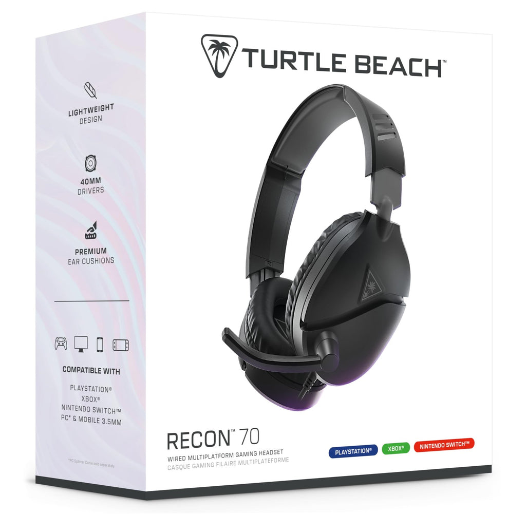 Turtle Beach Recon 70 Playstation Casque Gaming Filaire (Prise Jack 3,5 mm) - Micro Flip-to-Mute - PC, PS5, Switch 2 & Xbox Series X|S - Noir
