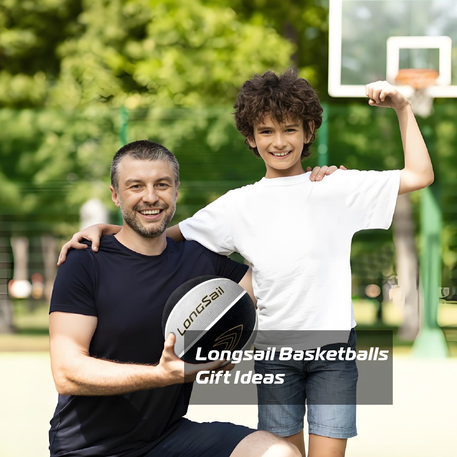 LONGSAIL Ballon de basket-ball en caoutchouc de haute qualité (27,5") Taille 5 Noir/Gris