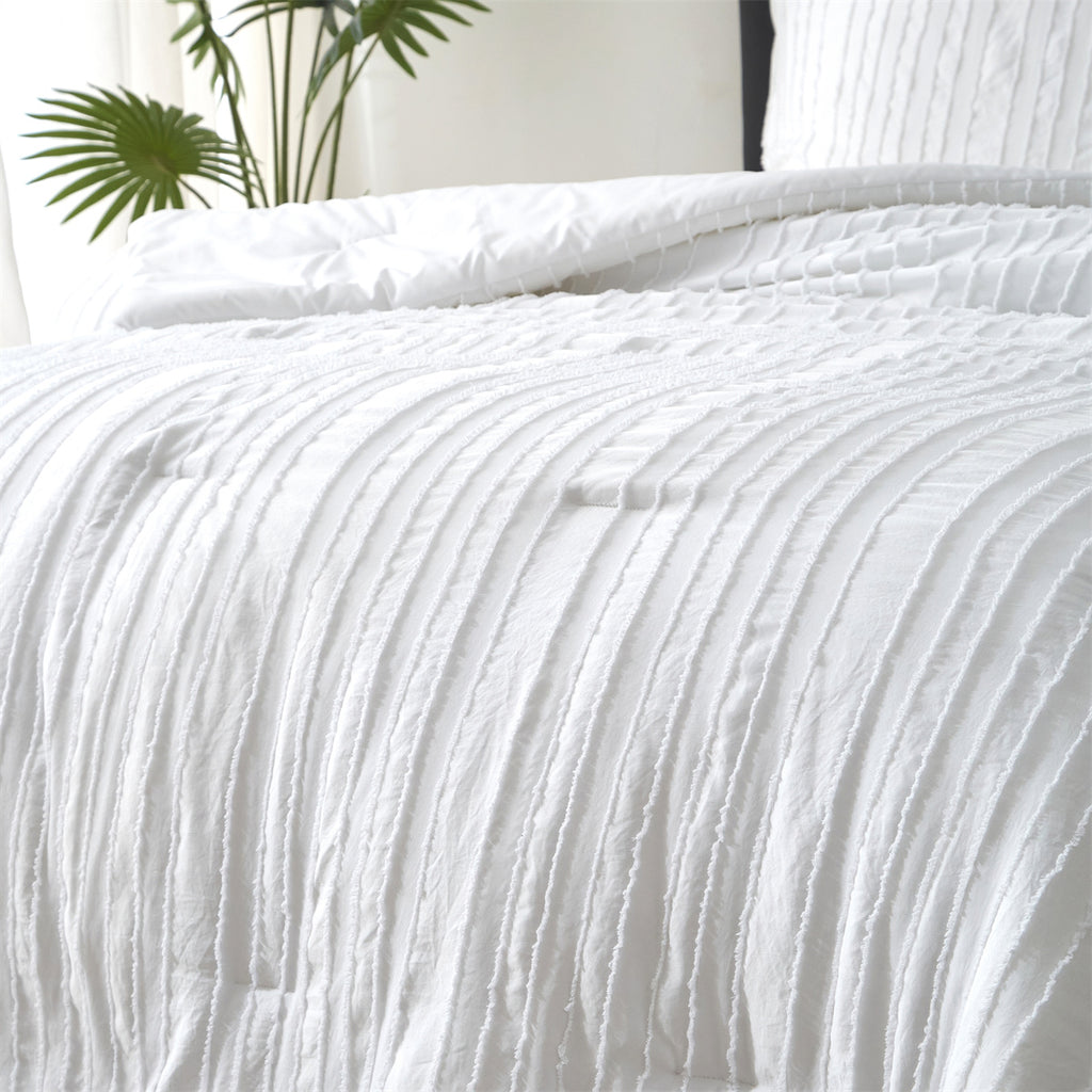MEEALLHOME Parure de lit à rayures verticales blanc - 1 housse 155 x 220 cm et 2 taies 80 x 80 cm