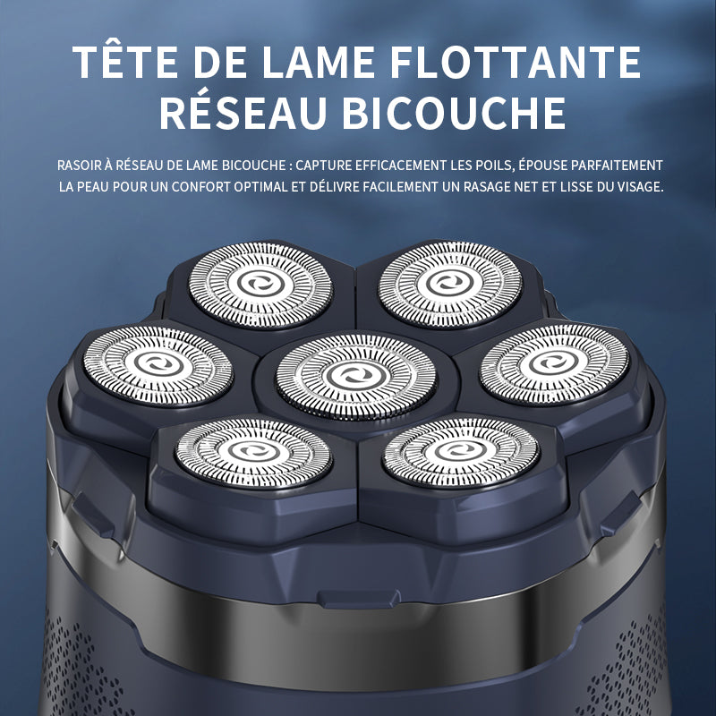 komingdon Tondeuse électrique pour tête rasage 6D sans fil pour homme, avec écran LED - 6 lames flottantes, rechargeable, idéale pour cheveux courts et le voyage - Noir