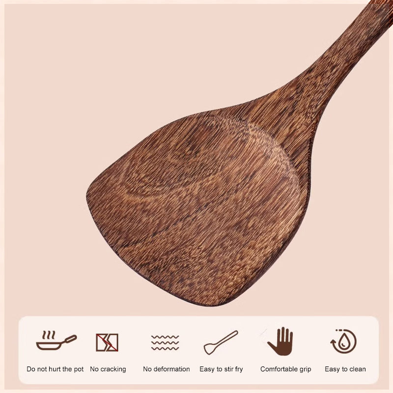 Zhang Xiaoquan Spatule chinoise en bois (330 mm) pour cuisine domestique saine Spatule de cuisson fine en bois