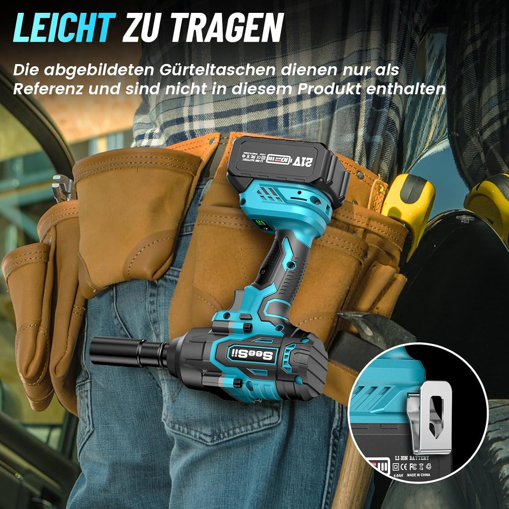 SEESII Clé à chocs sans fil 1000 Nm (740 lb-pi) 2400 tr/min 1/2" à haute couple avec batterie 21 V 2 x 4,0 Ah, 5 douilles et coffret, pour vis et écrous, retrait de pneus de voiture et de camion