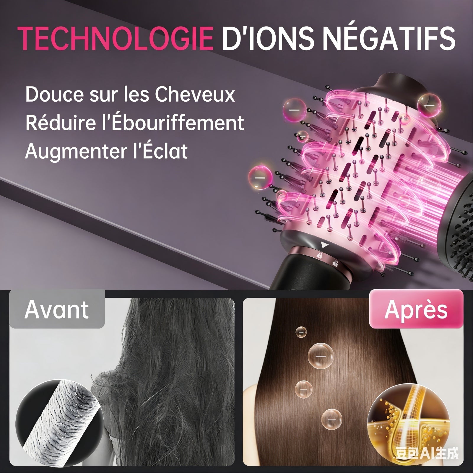 Nicebay Sèche-cheveux à brosse sans balais 110 000 tr/min, 5 fonctions multi-styler pour séchage rapide, bouclage, volume et lissage, brosse soufflante à haute vitesse pour tous les types de cheveux