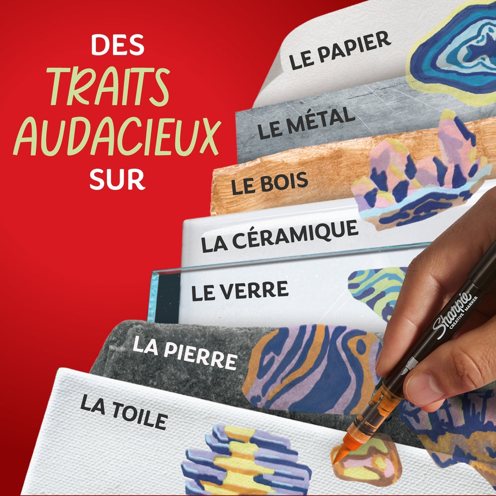 Sharpie Feutres acrylique | Pointe pinceau | Feutres de coloriage adulte idéal pour coloriage mystère, dessiner etc. | Encre anti-bavures à base d’eau | Teintes Chaudes | Lot de 12