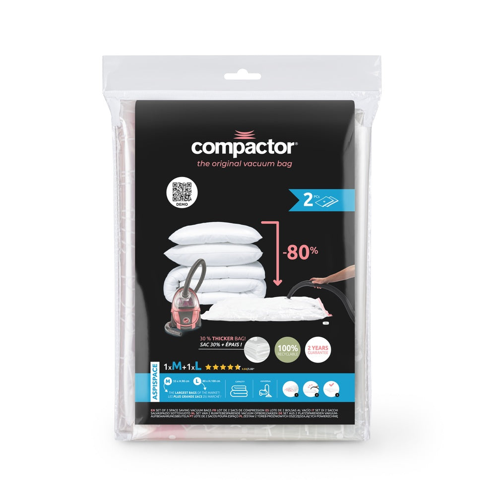 COMPACTOR Aspispace Sacs de Rangement sous Vide M + L Lot de 2