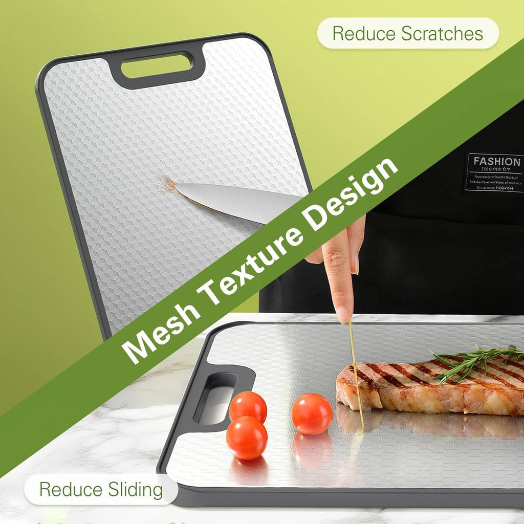 Planche à Découper Double Face pour la Cuisine en Acier Inoxydable et Paille de Blé PP, Idéale pour la Viande et les Légumes, Facile à Nettoyer, Compatible Lave-Vaisselle