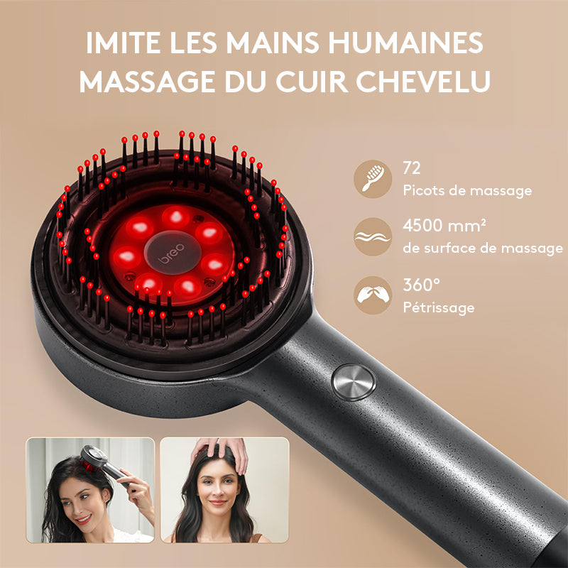 breo Scalp 3L peigne laser de repousse capillaire avec technologie infrarouge 650 nm, masseur du cuir chevelu à 360°, conception étanche, stimulation efficace du cuir chevelu et repousse des cheveux