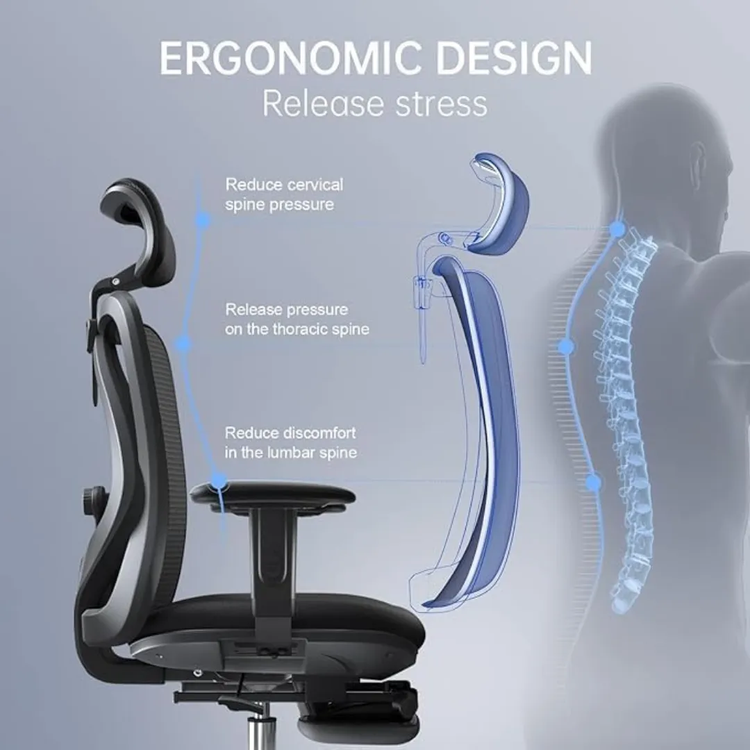 Chaise de bureau ergonomique SIHOO M18, chaise de bureau informatique avec appui-tête et lombaire réglables, chaise pivotante haute pour bureau à domicile (Noir pur)