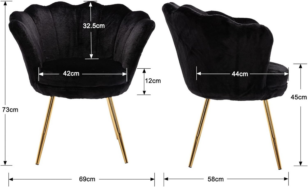 CHAIRUS Chaise d'appoint en velours en forme de pétale avec pieds dorés - Noir