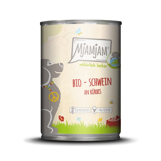 MjAMJAM Nourriture humide pour chien porc et citrouille bio naturelle 400 g