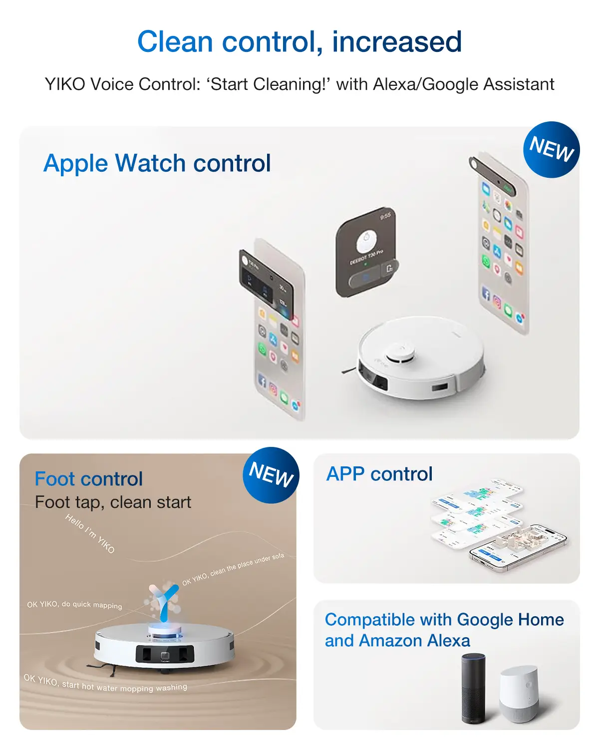 ECOVACS DEEBOT T30C Pro Omni GEN 2 Robot aspirateur et laveur, Puissance d'aspiration 15 400 Pa, Station de vidage automatique, Séchage à l'air chaud, Autonomie 200 min