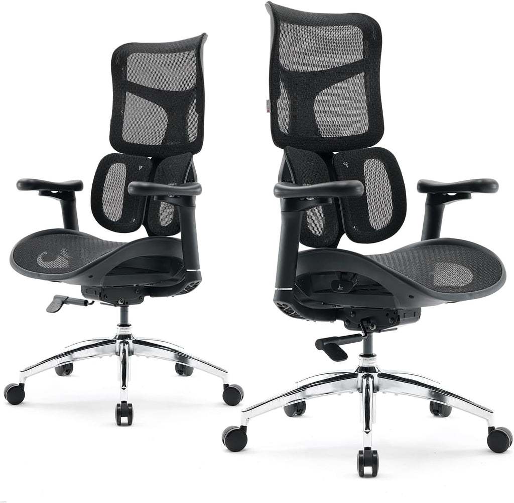 SIHOO Doro S100 Chaise de bureau ergonomique avec support lombaire dynamique double, dossier réglable 5 niveaux, accoudoirs 4D et inclinaison max. 135°, Noir