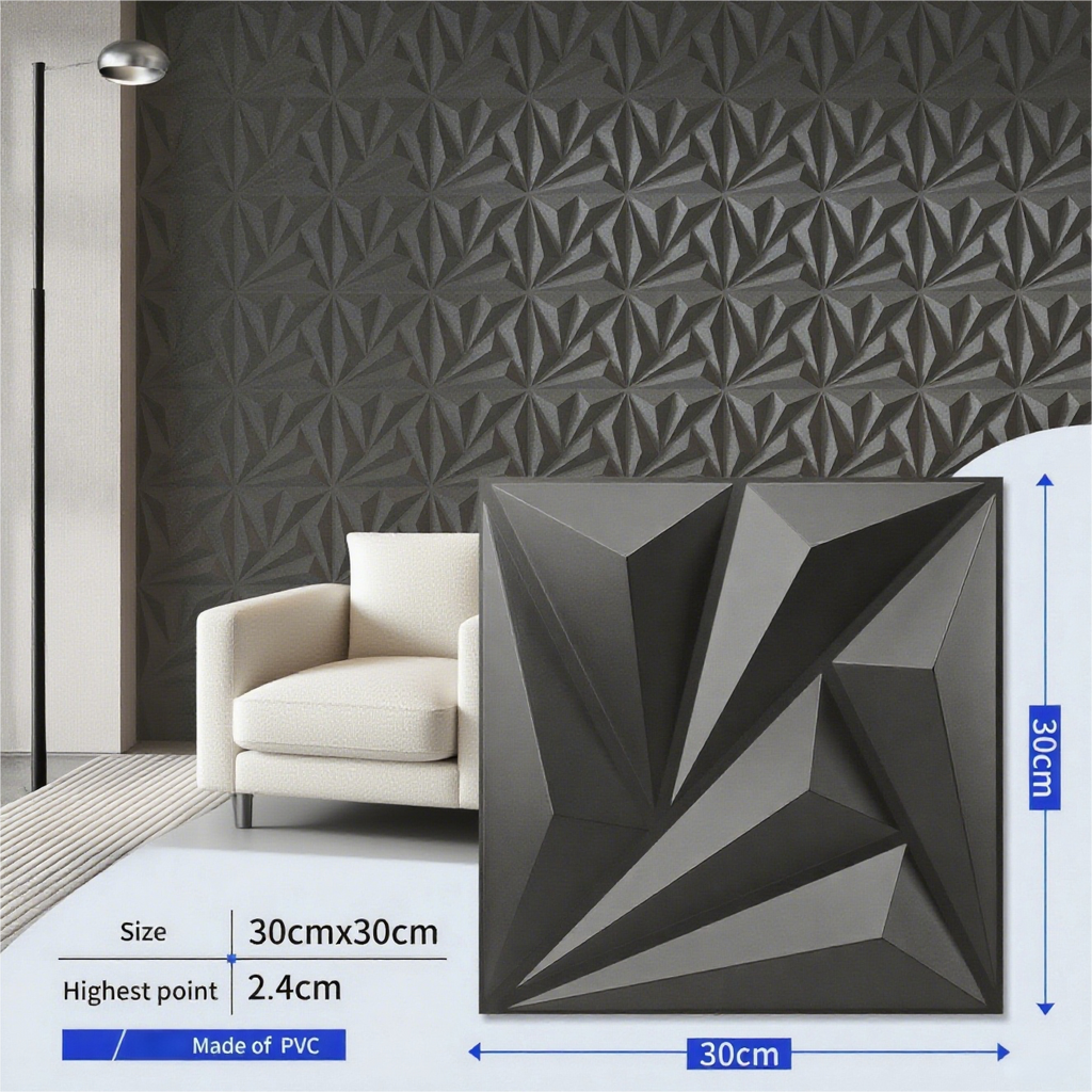 Art3d Panneaux muraux 3D en PVC Premium – Carrelages texturés modernes pour la décoration intérieure et de bureau (30 x 30 cm, Noir, Lot de 20)