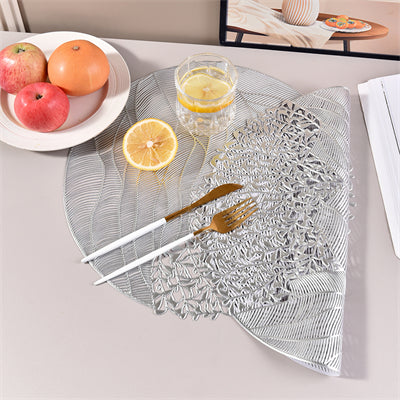 Lot de 6 pièces, Argent, Sets de table ronds fleur de mer en PVC, Sets de table décoration de table de fête, Dessous de vase, Sets de table fête mariage