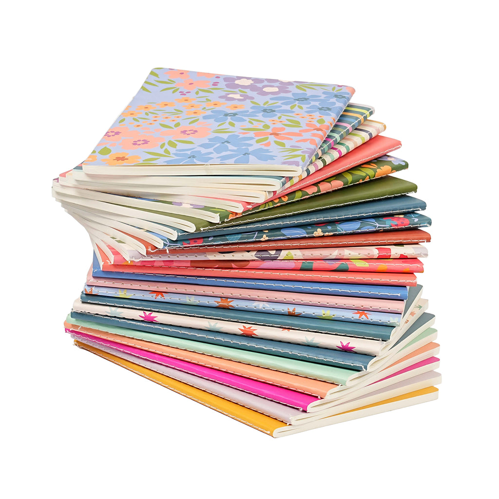 Jubiluu Lot de 3 carnets cousus A5 à couverture souple - 50 feuilles 80 g papier offset - Journal ligné crème classique pour école, bureau, journal intime ou prise de notes quotidienne - Floral éclatant