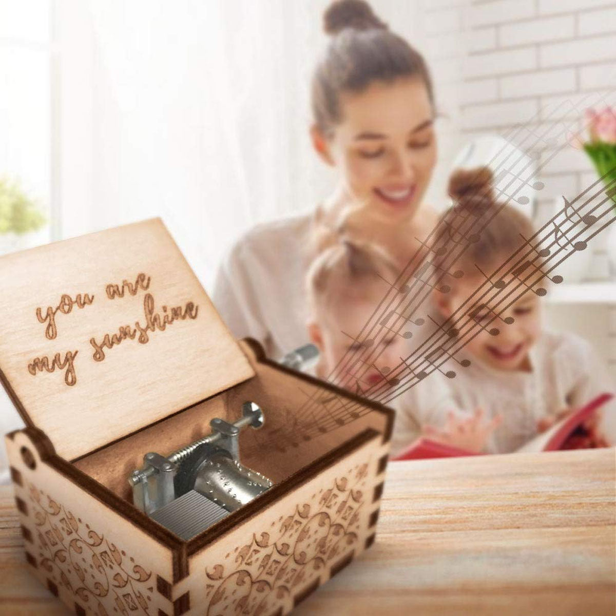 Alphynix Boîte à musique "You Are My Sunshine" en bois