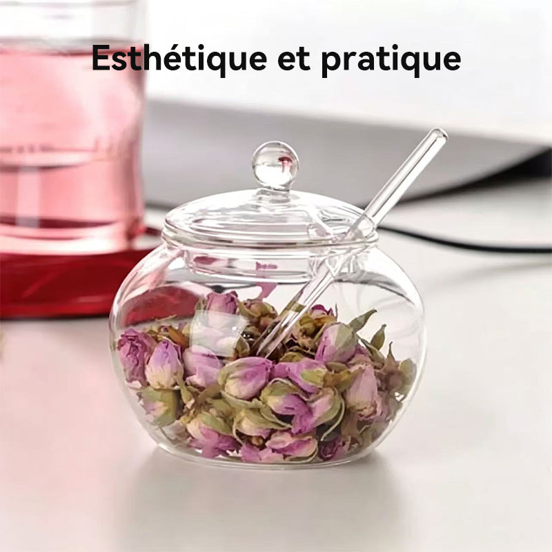 JORDAN&JUDY Bocal en verre avec couvercle et cuillère, Bocal de conservation des aliments, 350 ml