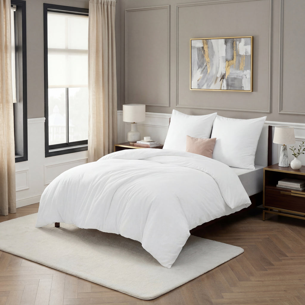 Parure de lit 4 pièces - 135 x 200 cm - Blanc - Avec 2 taies d'oreiller de 80 x 80 cm - En microfibre avec fermeture éclair, 90 % polyester