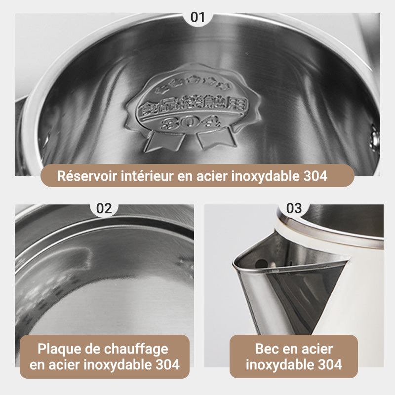 Bear Bouilloire électrique 1,5 L 1500 W - 1750 W ZDH-Q15U8 Inox, arrêt automatique et protection anti-chauffe à sec - Blanc