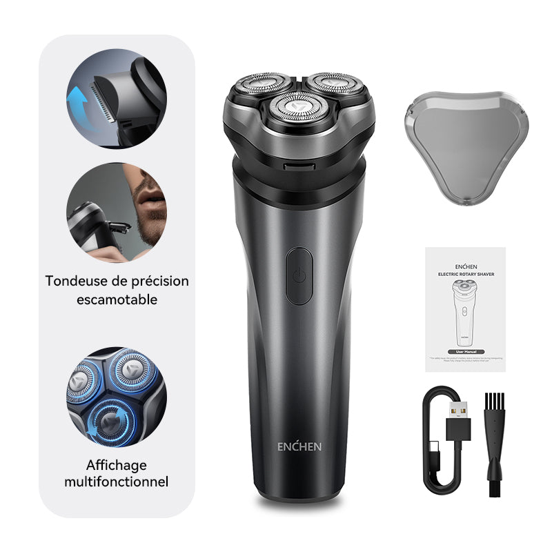 Rasoir électrique ENCHEN Blackstone Max 100 % étanche avec têtes flexibles 3D et tondeuse de précision rétractable, 1 pièce.