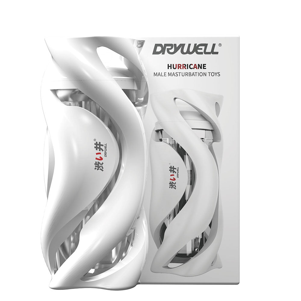 Drywell White Hurricane - Entraîneur pour éjaculation, longueur du canal 16 cm ± 1 cm, canal en TPE souple, design unique de style technologique moderne.