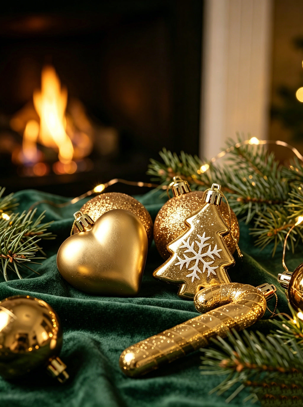 Ju7cer Lot de 72 boules de Noël, avec sapin de Noël, boules de Noël en forme de cœur, chaussettes de Noël, boules de Noël, pour décorer le sapin de Noël, décoration de fêtes, couleur or