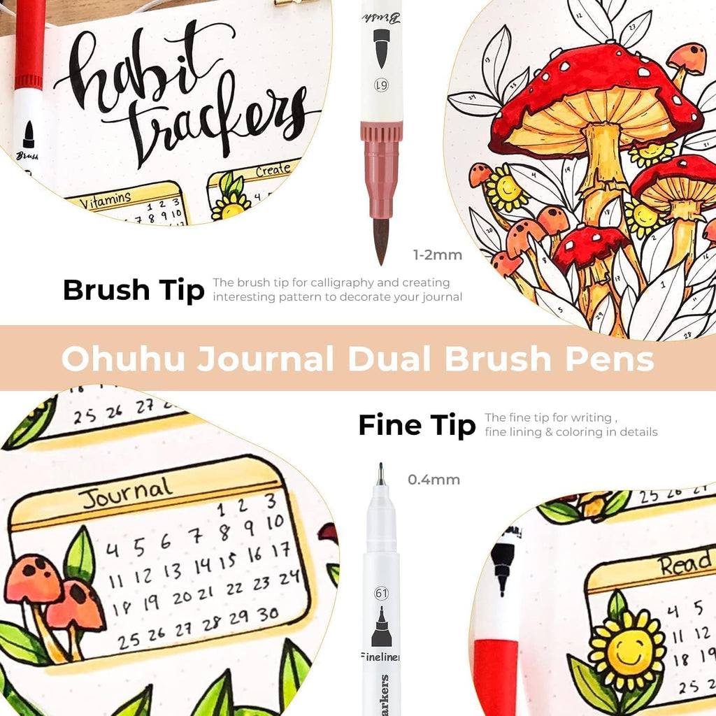 Ohuhu Série Maui - Marqueurs de peinture double embout, 120 marqueurs artistiques pour coloriage, dessin et calligraphie, avec étui de rangement blanc
