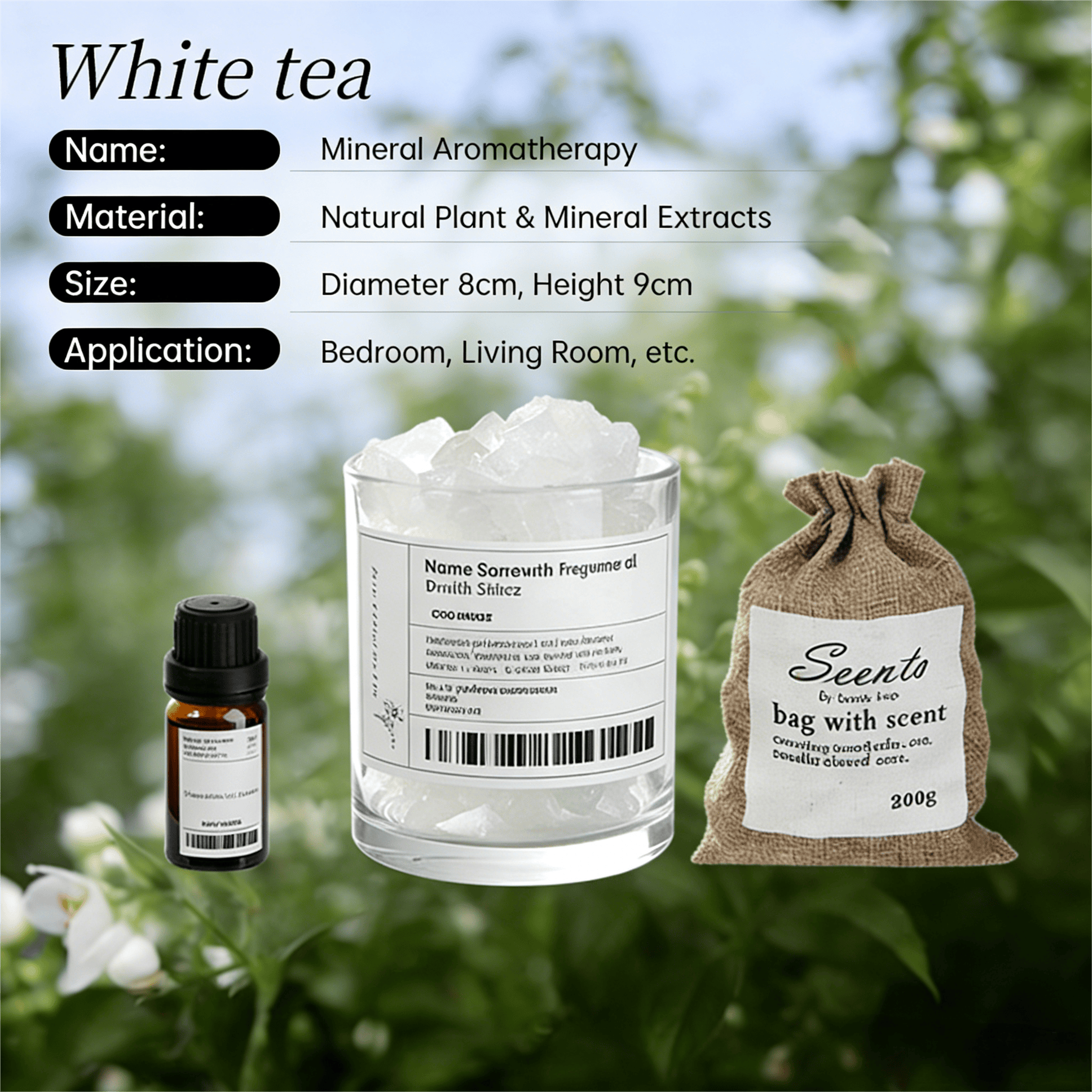 Zooly Coffret cadeau avec diffuseur de parfum en cristal blanc, White Tea Serenity - 380 g