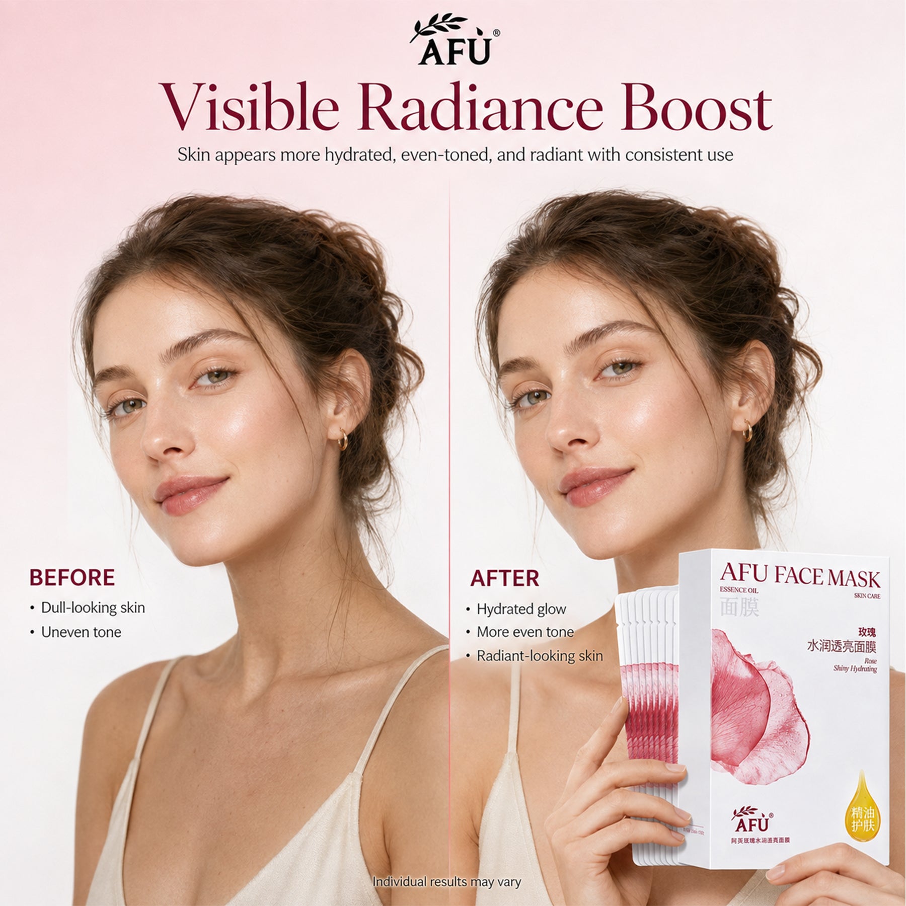 AFU Coffret Cadeau Masque en Tissu à l'Huile Essentielle Hydratant à la Rose