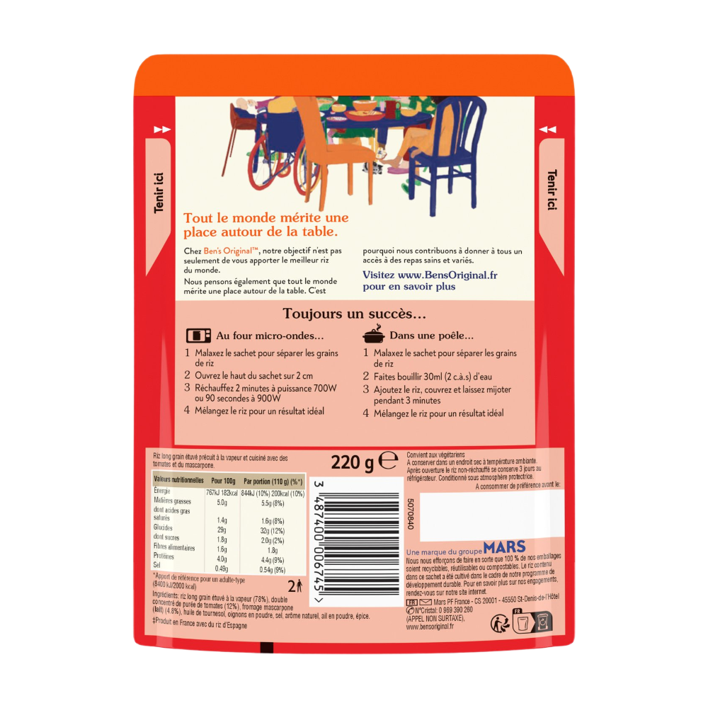 Ben's Original riz micro-Ondes express tomate & huile d'encre 220 g