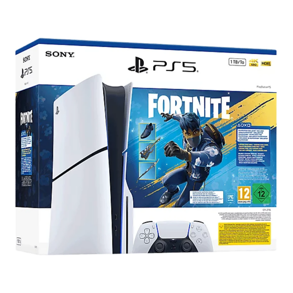 Sony PlayStation Bundle : Console Slim Standard avec manette sans fil DualSense - Blanc - Édition limitée Fortnite Flowering Chaos - Version UE + Manette sans fil DualSense - Blanc